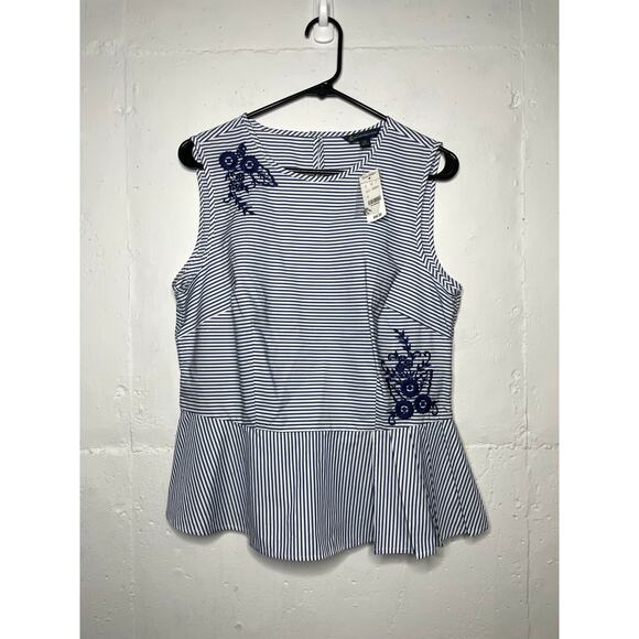 NEW Brooks Brothers Womens Striped Peplum Embroidered Sleeveless Blouse Size 12 - Picture 1 of 10